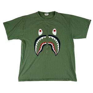 A Bathing Ape T-Shirt Mens Large Green Shark Face Graphic Streetwear Tee